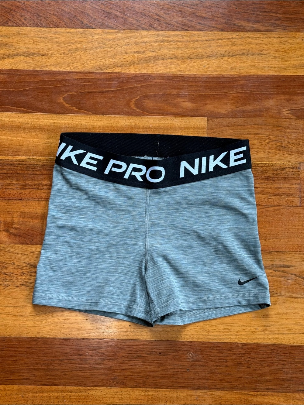Nike Pro Heather Gray Women's Bike Shorts with Black Logo Waistband